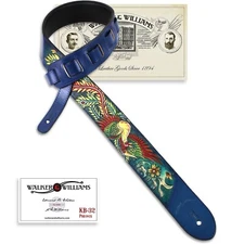Walker & Williams KB-32 Skinny Cobalt Blue Leather Strap w/Hand Tooled Phoenix