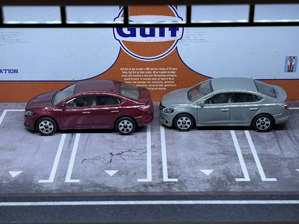 LOT 2 2016 Nissan Sentra Matchbox JDM Sedan Economy Car Diorama 1/64 Red & Grey - Image 2 of 4