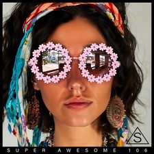 Womens Daisy Flower Trim Round Circle Lens Hippie Sunglasses