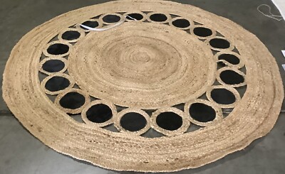 BEIGE / BLACK 5'-0'' x 5'-0'' Broken Thread Rug Reduced Price 1172676125 NF370Z-5R