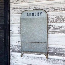 New Primitive Farmhouse Chic Retro Vintage LAUNDRY ROOM WASHBOARD BASKET Bin