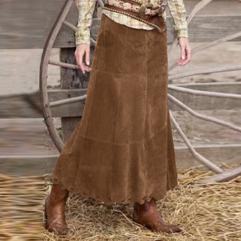 Winter Women Corduroy Long Solid Skirts High Waist Back Zipper Open