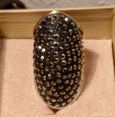 Großer Statement-Ring Hämatit Sterlingsilber Größe 8