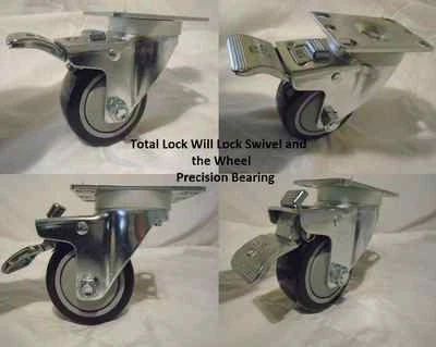 CREATIVE INDUSTRIAL SALES 3" x 1-1/4" Swivel Casters Polyurethane Wheel w/ Total Lock Brake 300lb each (4)