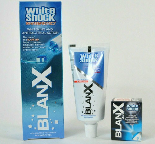 3 pastas dentales blanqueadoras instantáneas no abrasivas BLANX White Shock Daily Protect 50 ml - Imagen 1 de 8