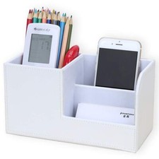 Desk Organizer Office Supplies Caddy Pu Leather Multi-function Storage Box Pe...
