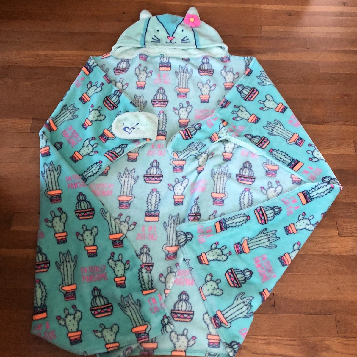 Justice Girls Cactus Cat Kitten Love PJ Hooded Throw Blanket eBay