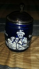 Vintage Collectible DGBM 85 Blue Ceramic Beer Stein Mug with Metal Lid 