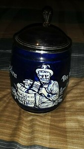 Vintage Collectible DGBM 85 Blue Ceramic Beer Stein Mug with Metal Lid 