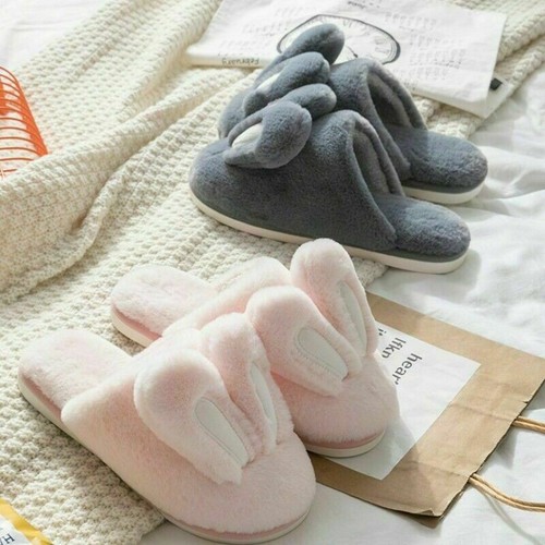 Damen Herren Kunstpelz Flauschig Bunny Ohr Slipper Hausschuhe Fell Gefüttert - Bild 5 von 15