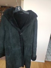 Shearling Black Hooded Coat Fur Lining Warm