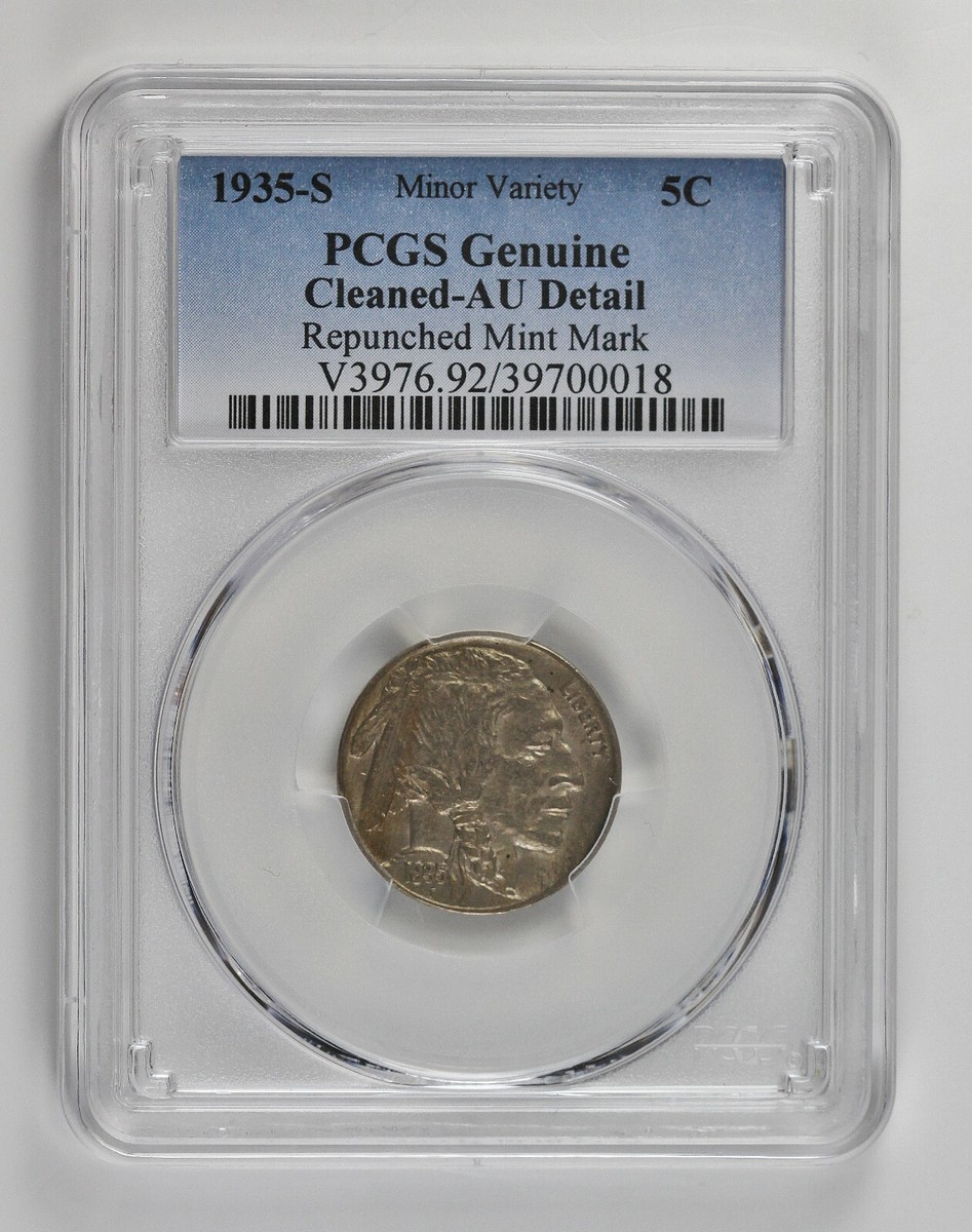 1935-S Buffalo Nickel 5c Coin Repunched Mintmark PCGS AU Details