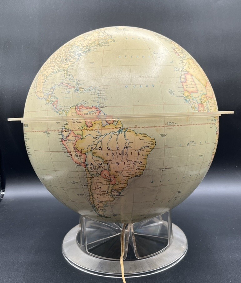 Vintage Time Life Light Up Globe by Replogle with Stand and Time