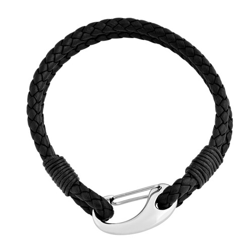Edforce Stainless Steel Braided Genuine Leather 2-Strand Cuff Bracelet - Picture 8 of 40