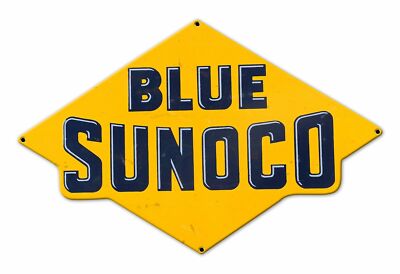YELLOW BLUE SUNOCO 18'' WIDE HEAVY DUTY USA METAL GAS STATION ADVERTISING SIGN