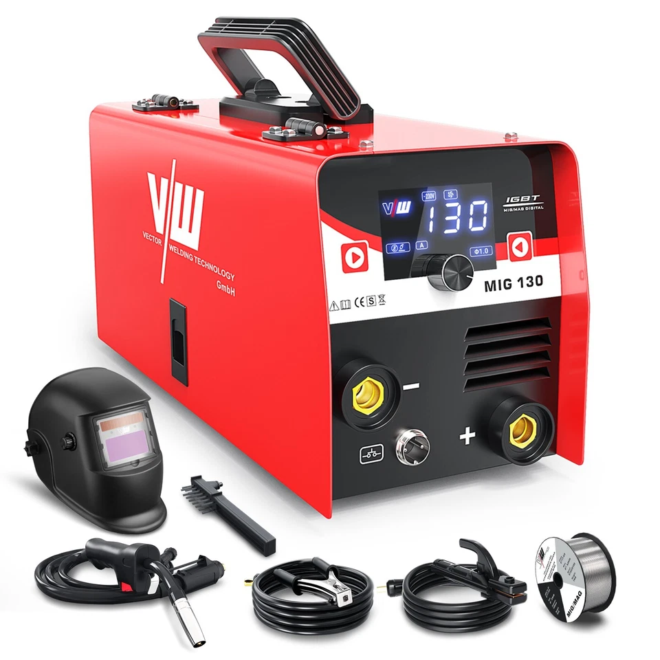 VECTOR WELDING Set MIG MAG Schweißgerät 130A,Fülldraht Schweissgerät & Zubehör mit Elektroden