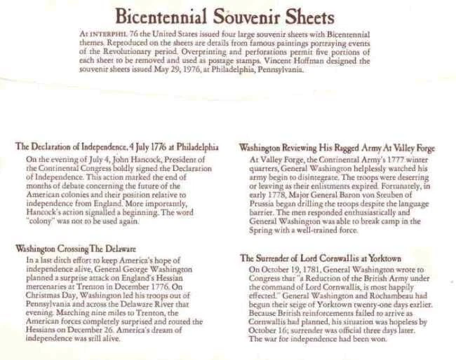 1976 Washington Bicentennial Souvenir Sheets set of 4 Sc 1686 thru 1689 MNH - Image 2 of 2
