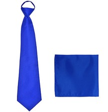 New Polyester Men's ready knot pre tied neck tie  hankie formal royal blue prom