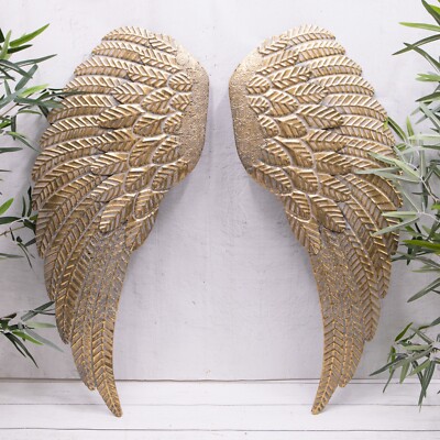 Gold Metall Engelsflügel Wandkunst große Skulptur Plakette Haus Garten Dekor 77cm