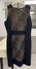 Michael Kors Black Leopard Cheetah animal print Sleeveless Knit Dress size M NWT