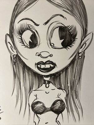 Femme Fatale Sexy Comics Style Horror Goth Original Art drawing By Frank Forte