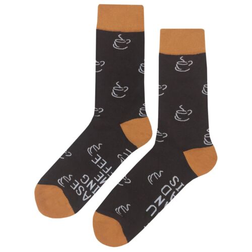 NWT Simple Coffee Dress Socks Novelty Men 8-12 Brown Crazy Fun Sockfly - Picture 1 of 4