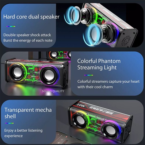 Transparent Mecha Wireless Bluetooth Speaker Portable Mini RGB Light Stereo Bass - Picture 5 of 26