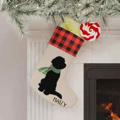 Black Doodle Dog Christmas Stocking, Love Cute dog Santa Xmas Stocking Gift