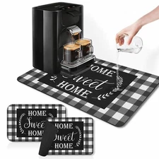 Coffee Mat Countertops 12"x19" Buffalo Grid Dish Drying Mats 2PCS Black White