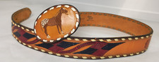 Vintage Tony Lama Leather Womens Embossed Belt w/ Engraved Horse Buckle Size 32