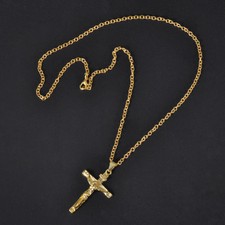 Halskette mit Anhänger Jesus Christ Kreuz Edelstahl Gold Kreuzkette Edelstahl-DE