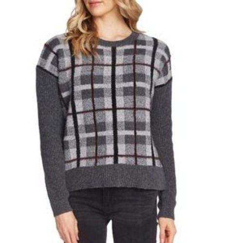 Gray Plaid Eyelash Crew Neck Sweater | eBay