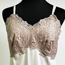Vintage 1960s Lorraine Creme Fill Slip w/ Beige Floral Overlay Size 38