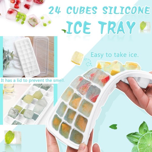 24 Ice Cubes Tray Silicone Square Ice Trays Easy Release Stackable Ice Cube Mold - Picture 34 of 36