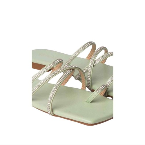 The AZALEA WANG Last To Leave Rhinestone Flat Sandal in Mint. - Picture 10 of 12