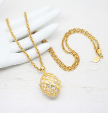 Vintage Signed Joan Rivers Pavé Crystal Egg Bee Charm Locket Necklace Jewellery