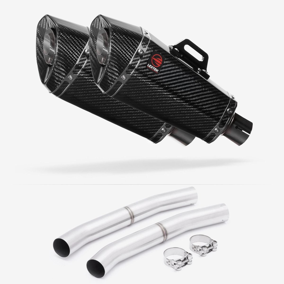 Lextek Carbon Fibre XP8C 210mm Exhaust with Link Pipes Silencer Chrome Polished