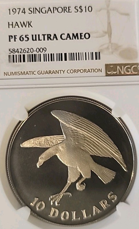 Singapore 1974 10 Dollars Superb Gem Proof Cameo Frosted Dev. NGC65PQ LC