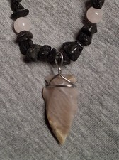 Native American Arrowhead w/ Lava and Rose Quartz  Necklace 14"