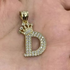 14K Yellow Gold Plated 2Ct Round Lab-Created Diamond Crown Letter "D" Pendant