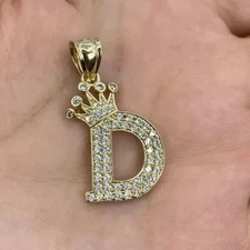 14K Yellow Gold Plated 2Ct Round Lab-Created Diamond Crown Letter "D" Pendant