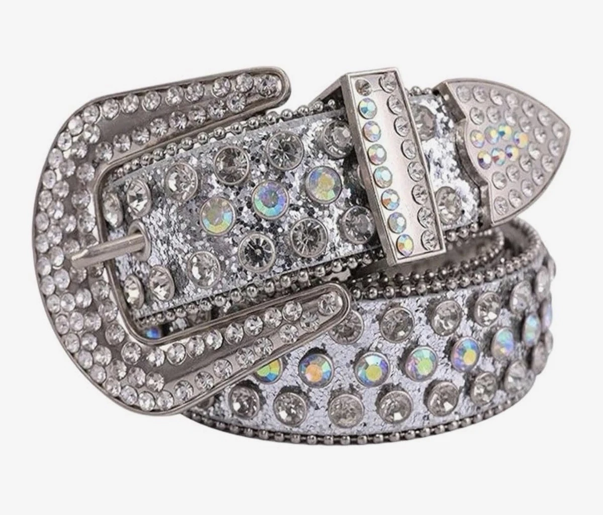Vintage 100% Leather Statement Buckle Silver Rhinestone Boho Western 90s Cowboy Silver Belts for Women for sale | eBay main image 4
