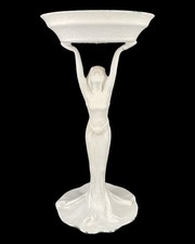 Vintage American Art Deco Spelter Metal Smoking Stand Ashtray Nude Woman 8.5