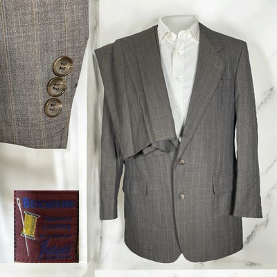 Benchmark 2 Piece Suit Mens 42L Brown Multicolor Striped Wool Two Buttons