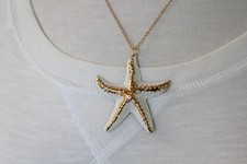 Starfish necklace charm 17-19" long gold chain pendant Cream Gold sea life star