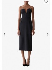 Carolina Herrera Sleeveless Deep U Neckline Midi Dress in Black 0