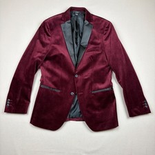 Alfani Mens Burgundy Textured Velvet Blazer Jacket Shawl Collar Tuxedo Style