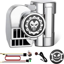 Train Horn for Motorcycle with Button Car Horn 12V 150dB Super Loud Silvery - B