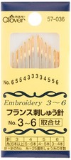 Clover 57-036 French Embroidery Needles Assortment No. 3-6, Pack of 12 sliver
