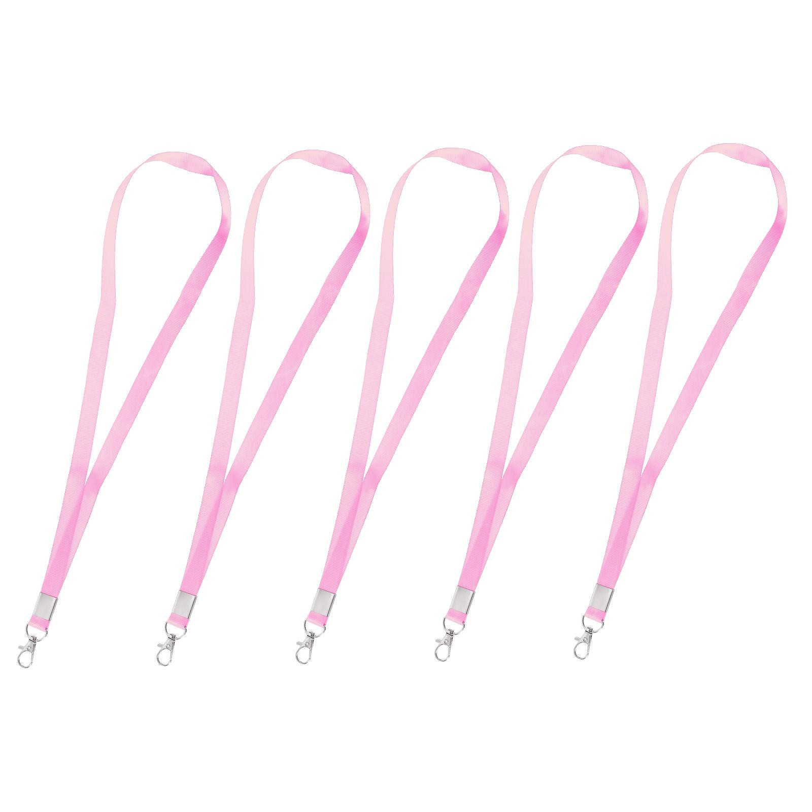 5-Pack Pink Flat Lanyard Neck Strap with Swivel Hook for Office ID Badges